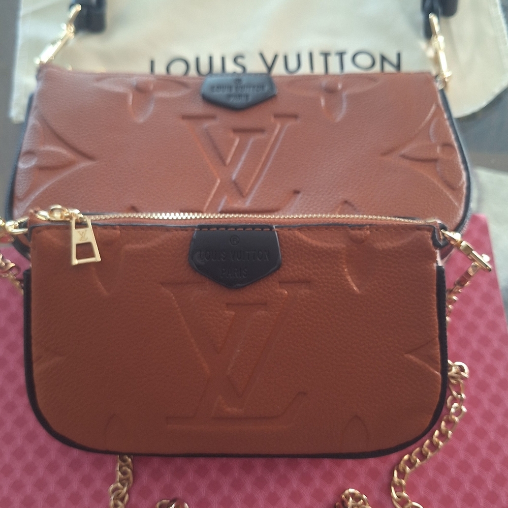 Louis Vuitton Brown and Gold Crossbody Bag with Gold Hardware